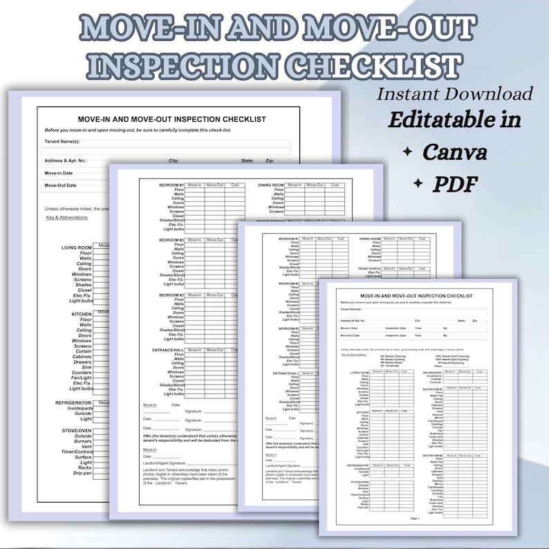 Move-in & Move-out Inspection Checklist | Printable Rental Property ...