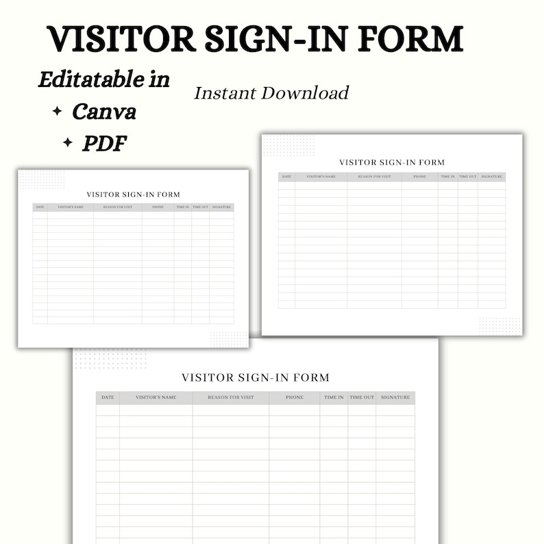 Customizable Visitor Sign-in Form Template: Business Event Guest Log ...