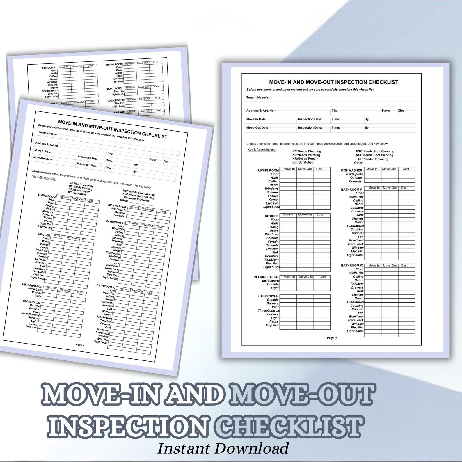 Move In Checklist Template Move-in & Move-out Inspection Checklist | Printable Rental Property ...