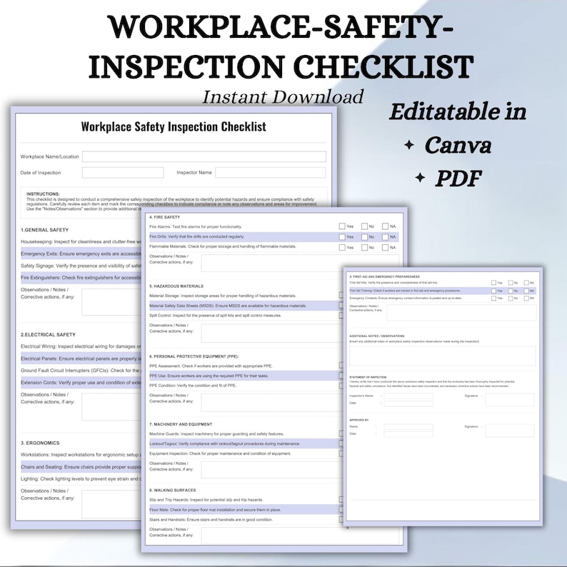OSHA Workplace Safety Inspection Checklist Template (printable PDF ...