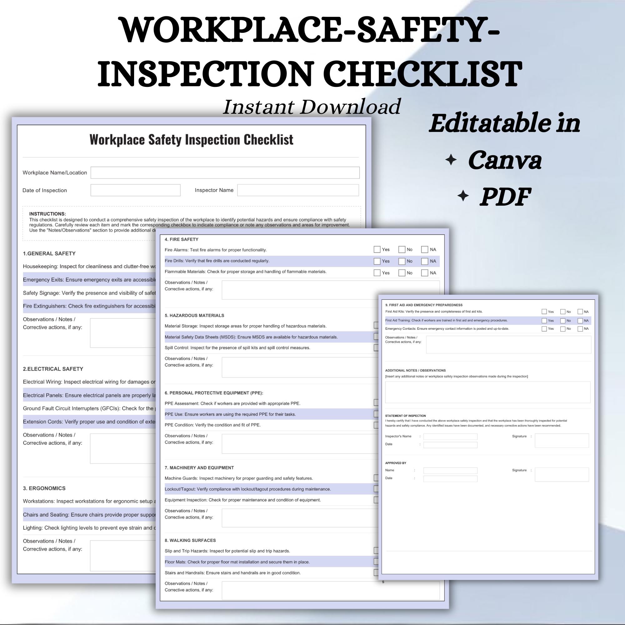 OSHA Workplace Safety Inspection Checklist Template (Printable PDF Download