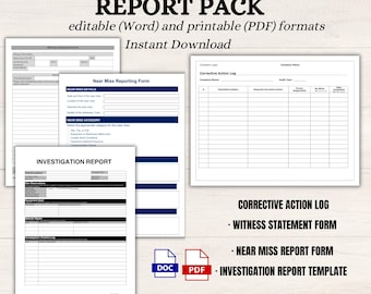 Workplace Incident Report Pack | Safety Compliance Forms for Office Managers | Editable Accident Log Template