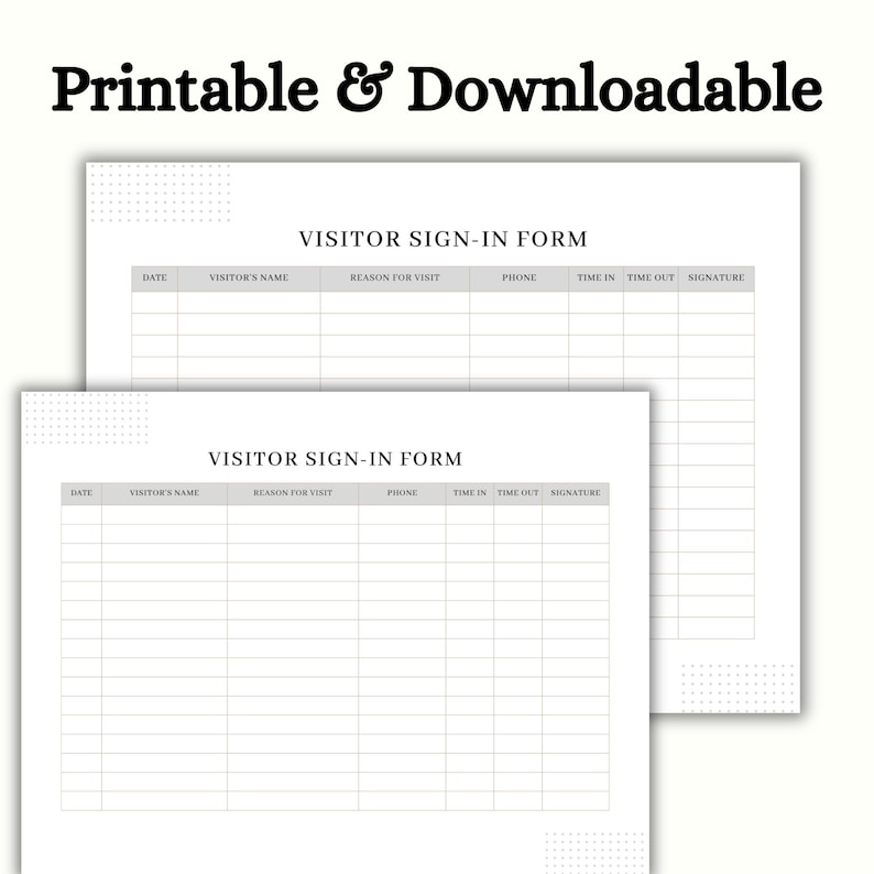 Customizable Visitor Sign-in Form Template: Business Event Guest Log ...