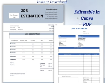 Business Estimate Template | Customizable Job Quote Form for Contractors | Professional Service Quote & Estimate Sheet for Freelancers