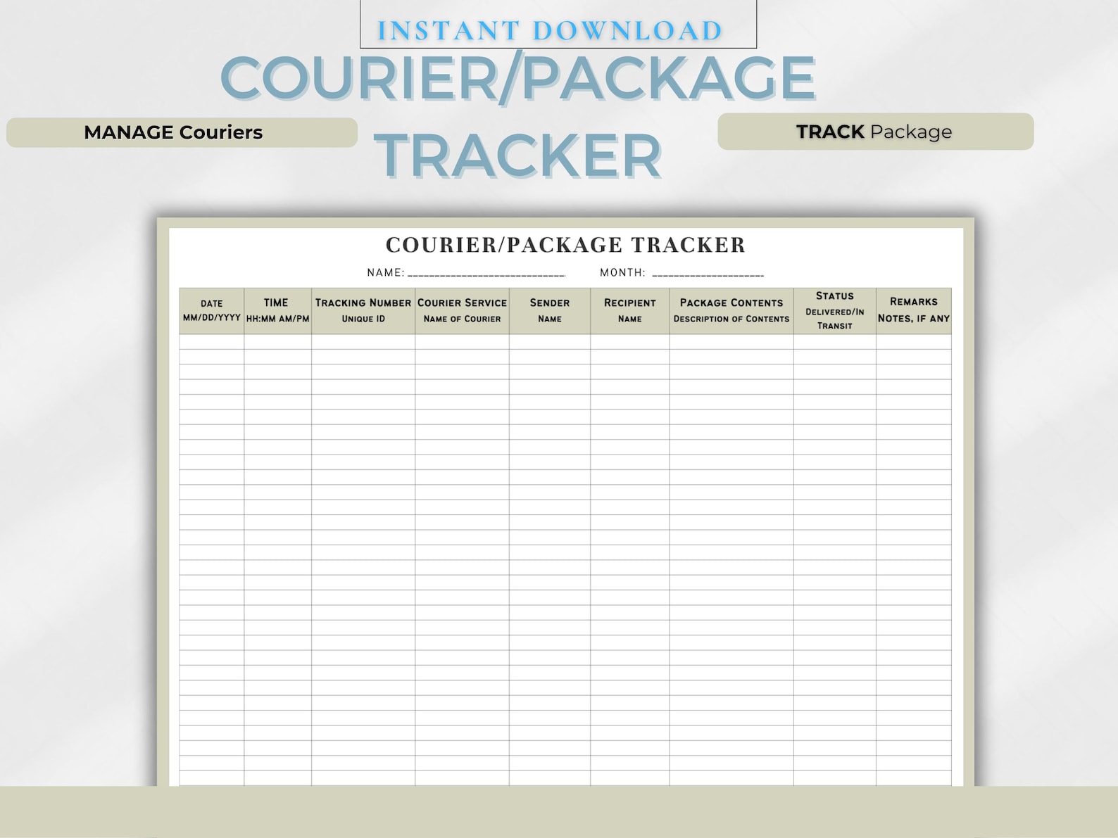 Courier/package Tracker | Delivery Log Template | Package Management ...