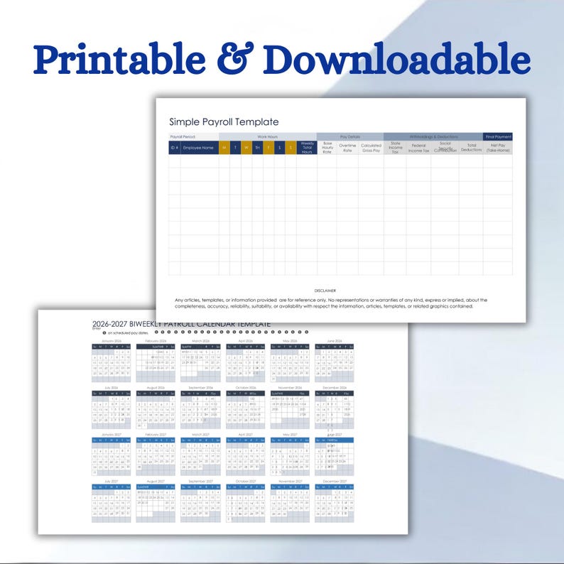 2026 Payroll Calendar | Biweekly & Weekly Payroll Tracker | Blank