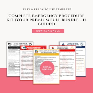 Complete Emergency Procedure Kit | Emergency Response Bundle for Workplace, School & Facilities | 15 Printable Guides | First Response Guide