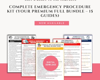 Complete Emergency Procedure Kit | Emergency Response Bundle for Workplace, School & Facilities | 15 Printable Guides | First Response Guide