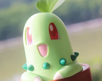 Chikorita 3D Printed Flower Pot – Hydroponic Planter, Game Fan Decor