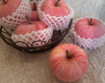 Lifelike Wool Felt Apple — Pink Soft Fluffy Needle-Felted Apple Sculpture