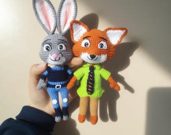 Hand-knitted Zootopia Judy and Nick Crochet Plushies
