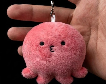 ピンクのタコのぬいぐるみキーホルダー 8cm ミニバッグチャーム タコピ風 ハンドメイド キーリング アクセサリー