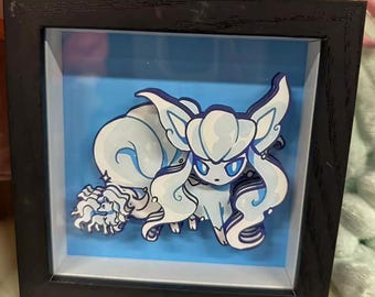 Snowy Fox Spirit 3D Shadow Box - Mythical Creature Desktop Art