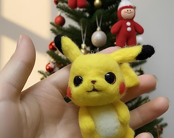 Handmade Wool Felt Pikachu Doll – Holiday Ornament, Collectible