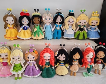 Hand-crocheted Princess Doll with Hidden Pouch, Kiss-lock Mini Coin Purse with Keychain