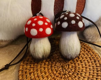 Handmade Wool Felt Mushroom Keychain – Forest Sprite Holiday Ornament