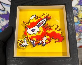 Ember-Dash 3D Shadow Box: Fire Spirit Art (Inspired by Eevee & Rapidash)