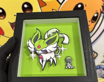 Grace-Veil 3D Shadow Box: Elegant Spirit Art Inspired by Eevee & Gardevoir