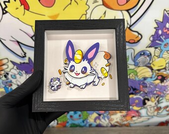 Coin-Paw 3D Shadow Box: Luck  Fortune Spirit Art (Inspired by Eevee & Meowth)
