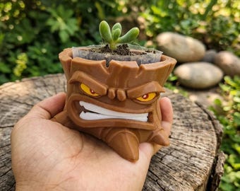 Grumpy Tree Stump Planter – 3D Printed Succulent Pot, Desk Organizer