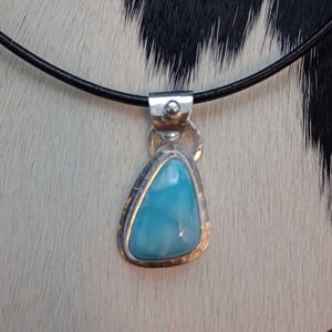 Calm Seas- Handcrafted Sterling Silver Pendant with Natural Larimar stone