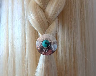 1.8ct Hubei Turquoise Sterling Silver Hair Concho Ponytail Holder