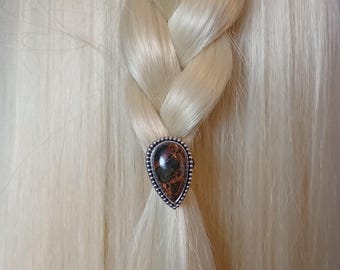 13.2ct Natural Iron Buffalo Stone Sterling Silver Hair Jewelry Ponytail Holder