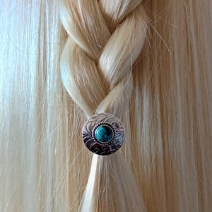 1.7ct Hubei Turquoise Sterling Silver Hair Concho Ponytail Braid Holder