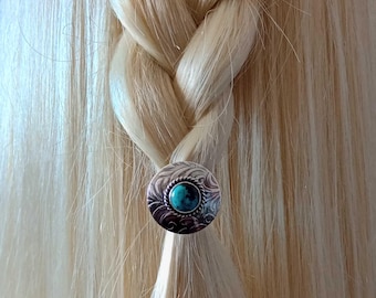 1.7ct Hubei Turquoise Sterling Silver Hair Concho Ponytail Braid Holder