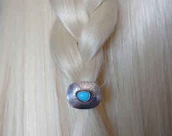 1.5ct Egyptian Turquoise Sterling Silver Hair Concho Ponytail Holder