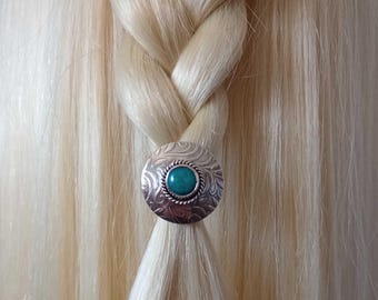 2.0ct Hubei Turquoise Sterling Silver Hair Concho Ponytail Braid Holder