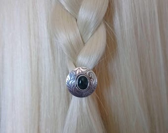 Dark Green Aventurine Sterling Silver Hair Concho -Handcrafted