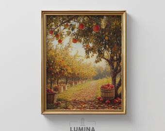 Sunlit Autumn Orchard with Ripe Apples - Rustic Farmhouse Wall Art, Cozy Fall Harvest Print, Country Cottagecore Decor, Digital Download 166