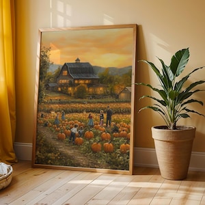 Pumpkin Patch at Dusk - Cozy Fall Harvest Scene, Rustic Farmhouse Landscape, Warm Autumn Tones, Earthy Printable Wall Art 26