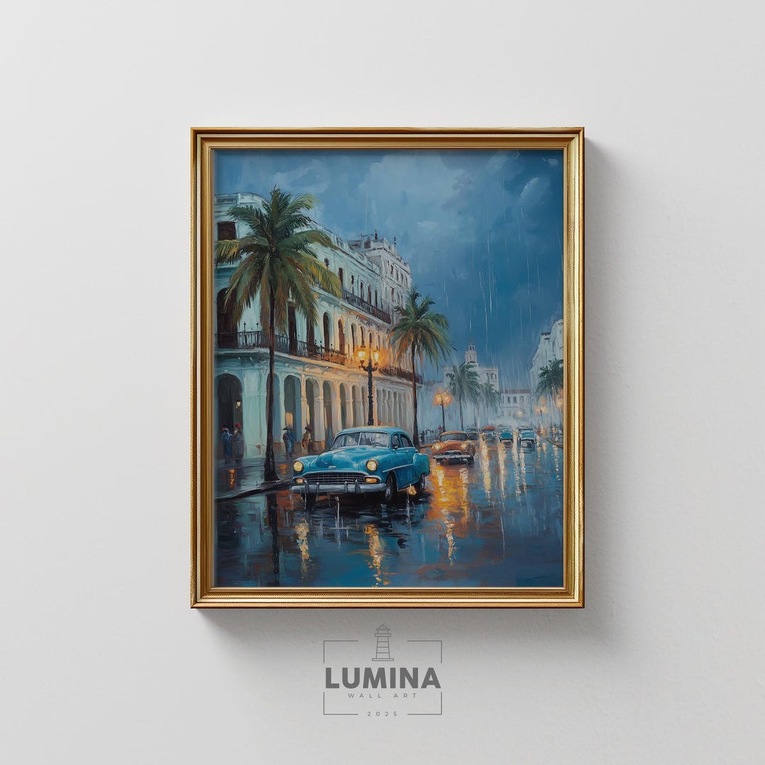 Rainy Havana Street Scene - Classic Cars & Pastel Buildings, Vintage ...