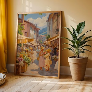 Bustling Summer Market Square Printable - Vintage European Street Scene, Warm Rustic Wall Art, Charming Village Decor, Digital Download 42