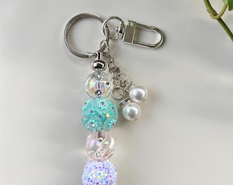 Elegant Beaded Purse Charm: Silver Key Ring, Handmade Accessory