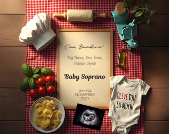Italian Trattoria Pregnancy Announcement: Unique Gender Reveal (Digital Download)