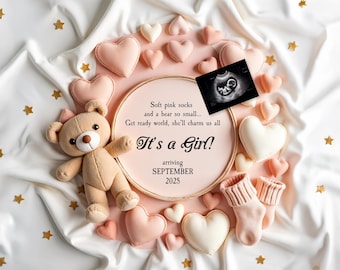 It&#39;s a Girl! Digital Pregnancy Announcement: Peach & Gold (Digital Download)