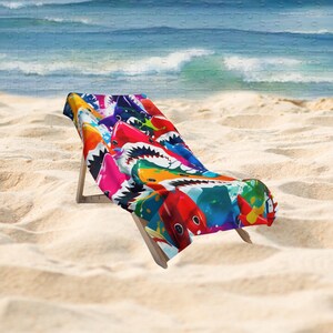 Beach Towels, Colorful Sharks Beach Towel, Cartoon Sharks Lounging Towel 30" x 60" or 36" x 72"