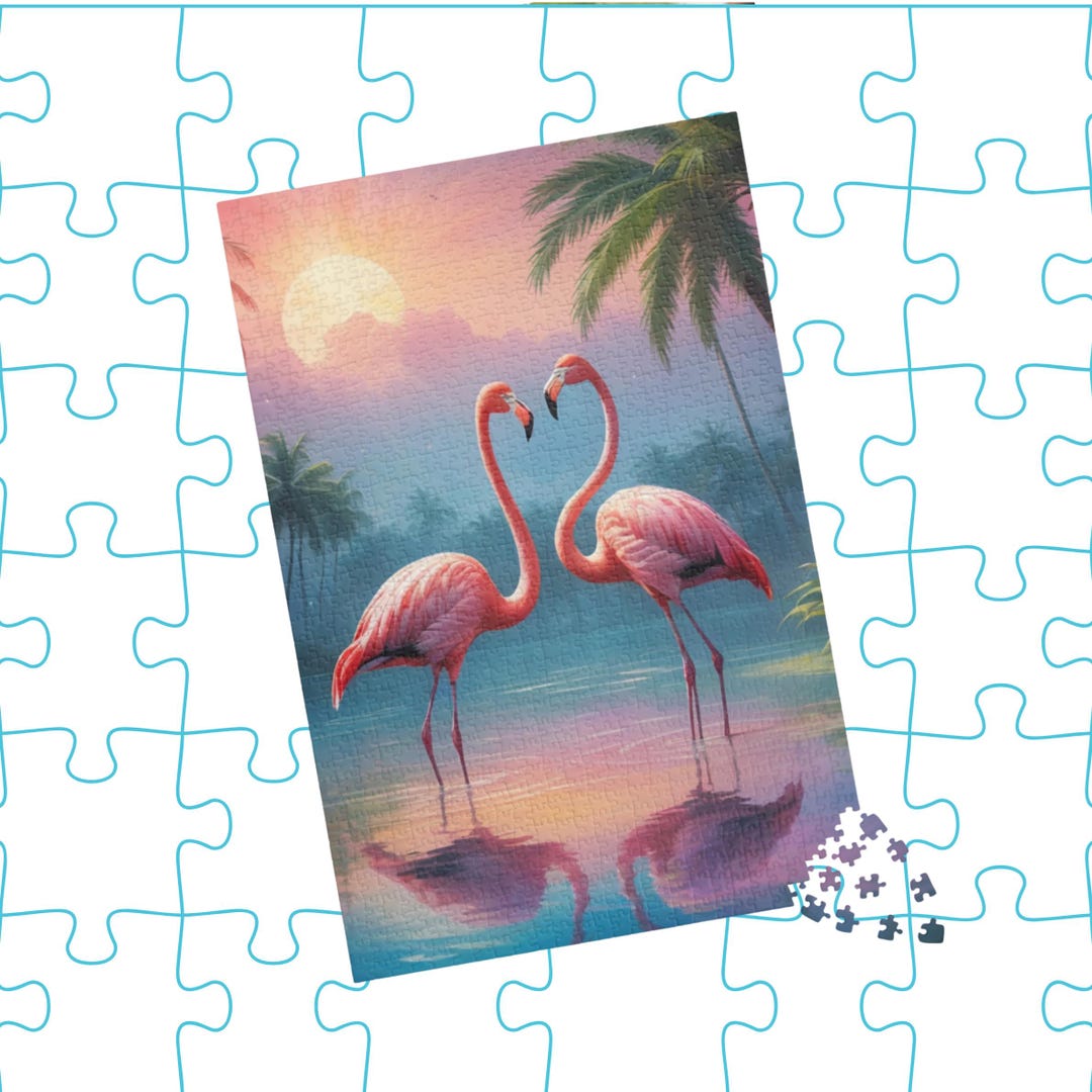 Pink Flamingo Sunset Puzzle | Tropical Birds Jigsaw - Etsy