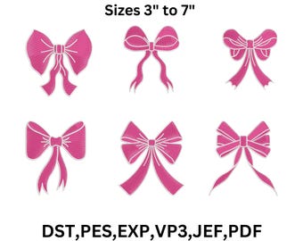 Bow Embroidery Design, Girly Embroidery File, Mini Machine Embroidery File, Dst Pes Jef vp3 Exp,  9 Sizes, Instant Download