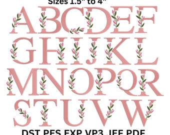 Floral Embroidery Alphabet, Capital Letters A-Z (6 Sizes, Digital Files)