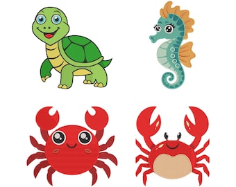 Sea Animal Embroidery Design, Machine Embroidery Files, 9 Sizes