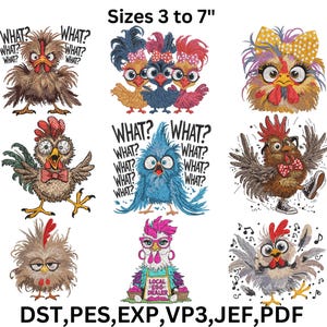 Funny Chicken Embroidery Design Bundle: 9 Sizes (Instant Download)