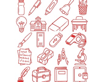 School Icons Embroidery Mega Bundle Design, Back To School Machine File (Digital Download)