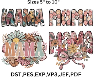 Mama Flower Embroidery Designs, Wildflower Bundle, 11 Sizes Instant Download