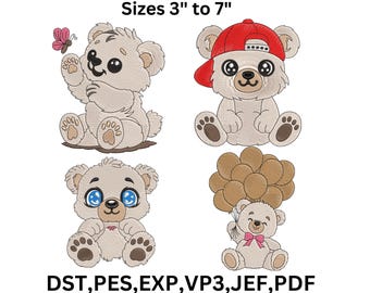 Teddy Bear Embroidery Designs, Baby Animal Pattern (Digital Download)