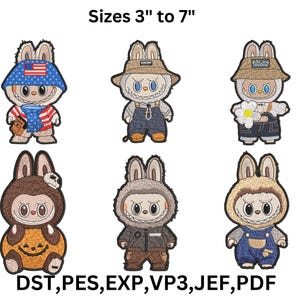 Labubu Embroidery Bundle, Cute Cartoon Character Embroidery, Labubu Monster Embroidery, Labubu Embroidery pattern, 9 Sizes