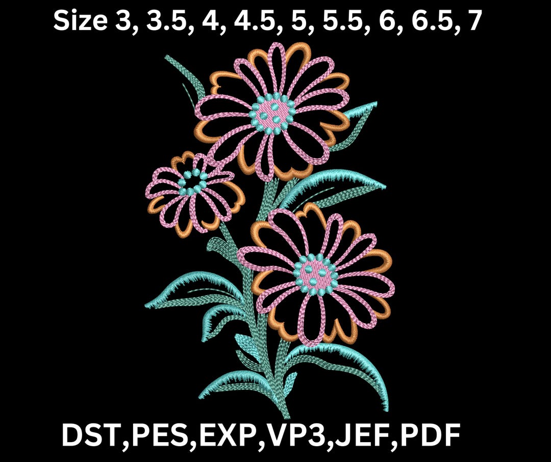 Floral Embroidery Machine Design, Flower Machine Files, 9 Sizes ...